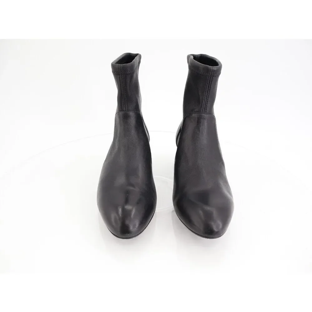 Stuart Weitzman Odetta Ankle Pull On Bootie Size 7.5 Black Leather Pointed Toe
